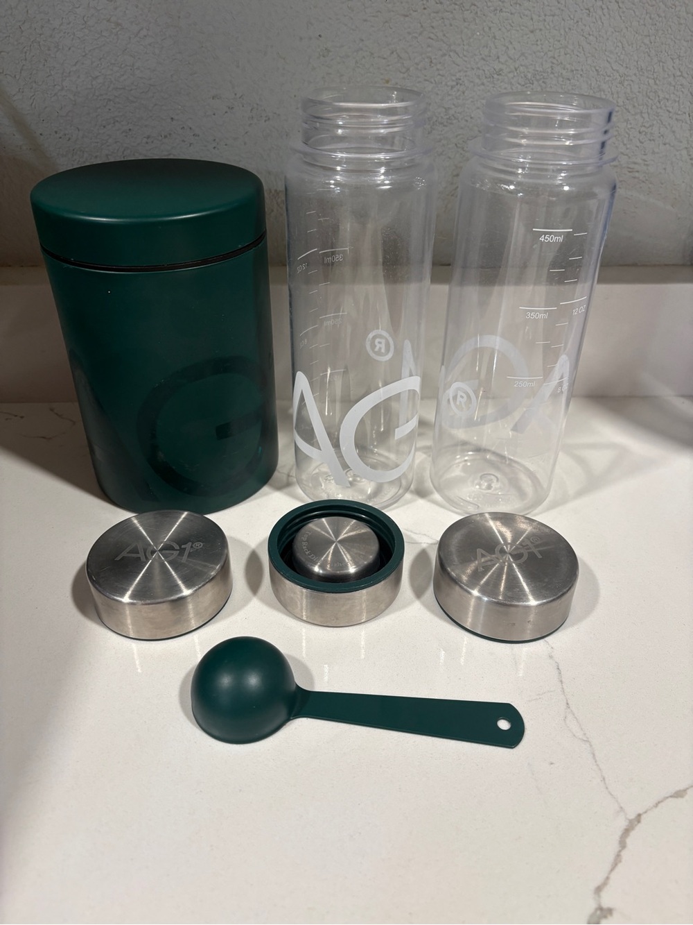 AG1 Canister Spoon 2 mixing containers 3 lids